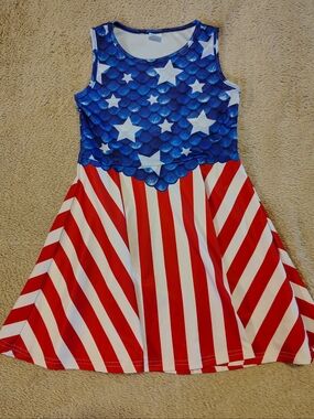 Girls' patriotic red white and blue summer dress size medium